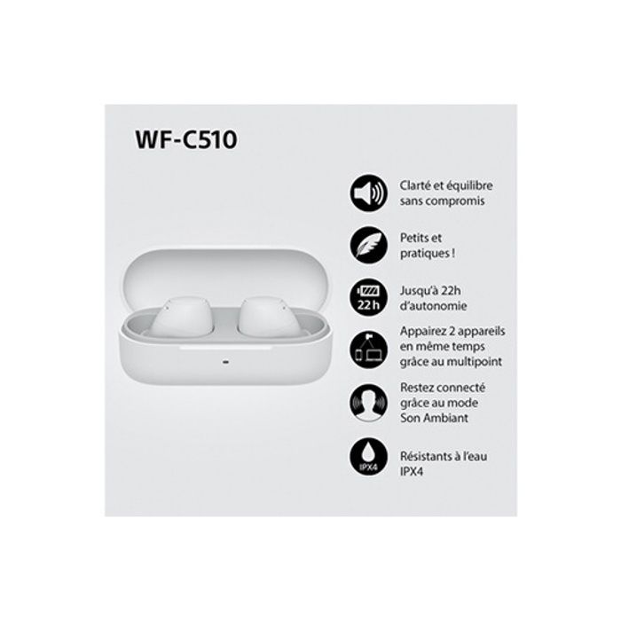 Ecouteurs sans fil Sony WF C510 Bluetooth Blanc