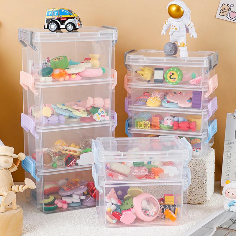 3-Layer Transparent Magic Buckle Storage Box Finishing Box Desktop Sundries Portable Storage Box Jewelry Organizer
