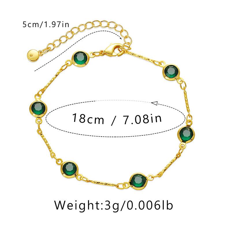 Vergoldetes rundes smaragdgrünes CZ-Zirkonia-Armband mit Fassung und Verlängerungskette