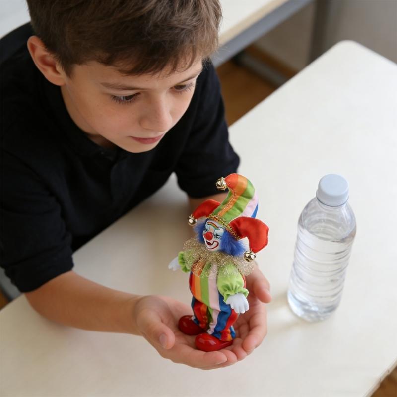 Flexible Part Ceramic Clown Statue Bright Fabric Costume Seasonal Decoration Gift For Christmas Celebration 6 Inches