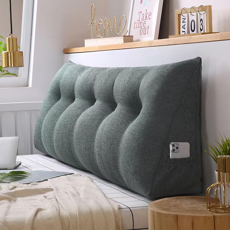 Bawełniano-lniana długa trójkątna poduszka lędźwiowa - Poduszka oparciowa na nocny stolik