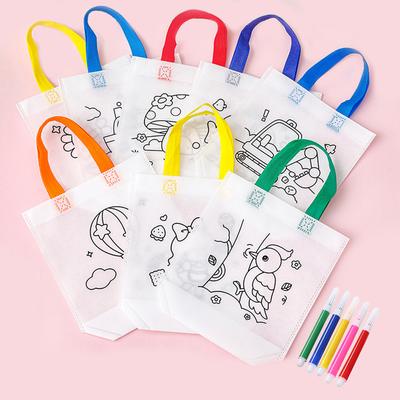 10 Stück PDIY Graffiti-Tasche mit Malstift Karnevalstier Kunstparty Mitgebseltaschen für Kinder Wiederverwendbare Mini-Einkaufstasche aus Vliesstoff