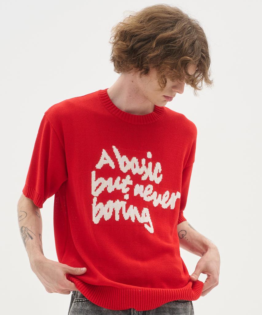 BLOND9 Slogan Round Short Sleeve Knit_Red