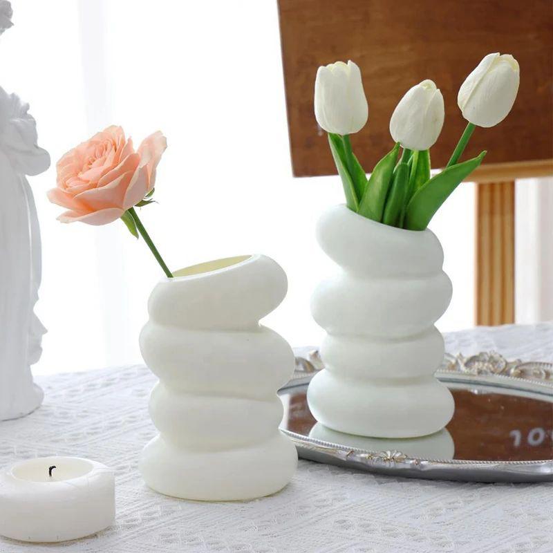 3D Printed Flower Vases Modern Plastic Flower Plant Pot Decorative White Vase Home Living Room Office Table Decor