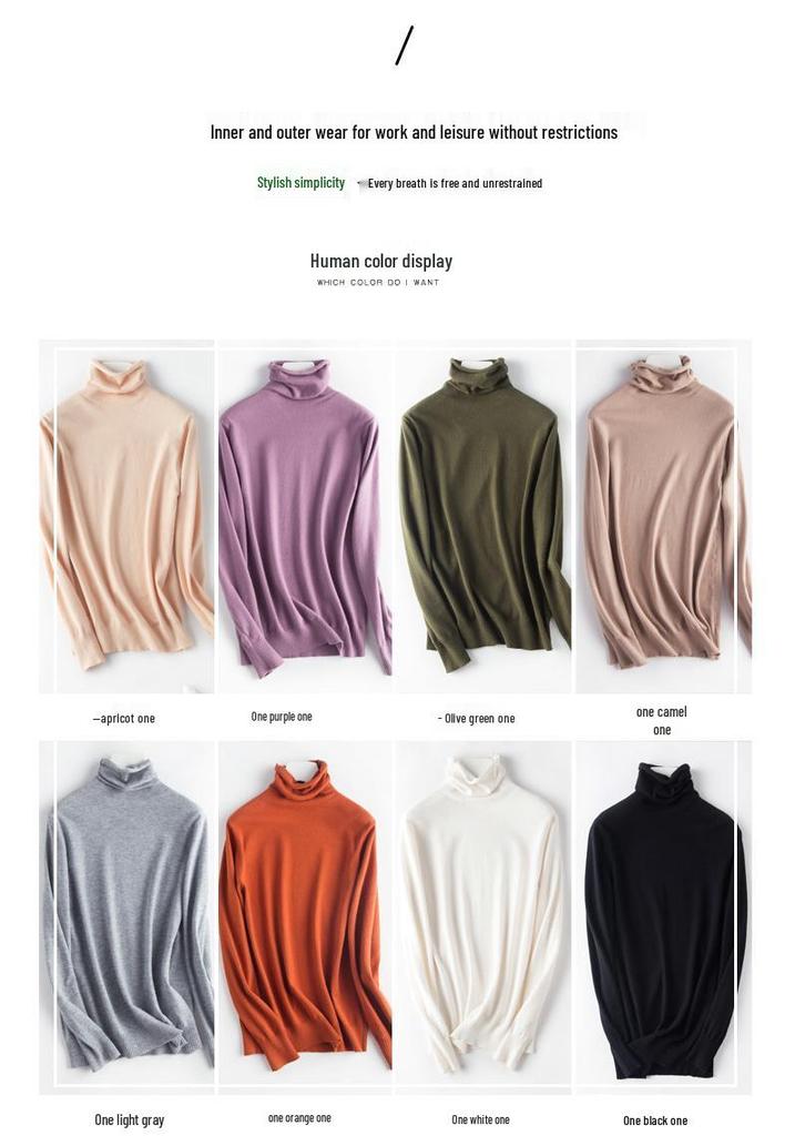 Women's Plus Size High Neck Turtleneck Pullover Sweater – Slim Fit, Thick, Pure Color, Autumn/Winter.