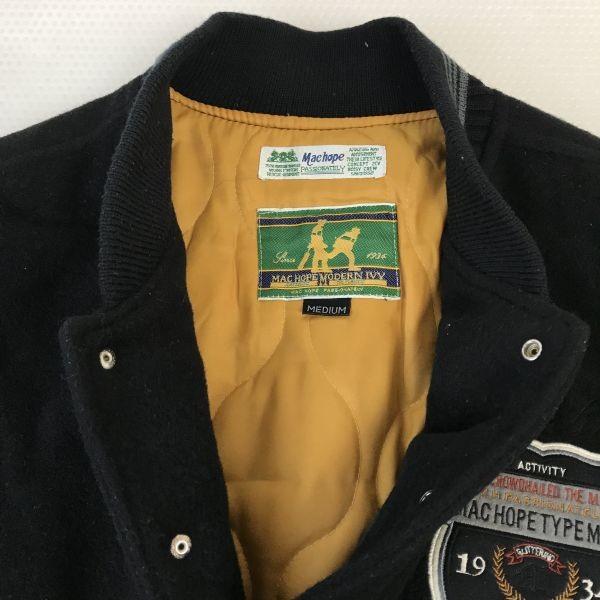 USED/Made In Japan MACHOPE Leather Sleeve Stadium Jacket Men M Black cBH552
