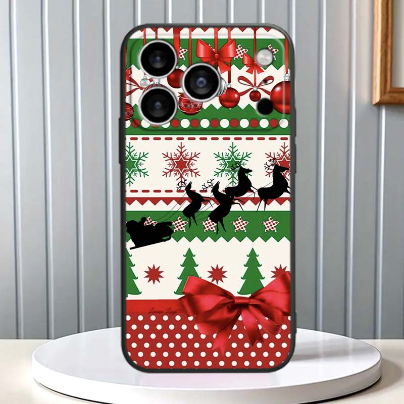Christmas Gift Box Design For Apple iPhone 17 16 16E 15 14 13 12 11 Pro Max Plus Black Soft Silicone Phone Case