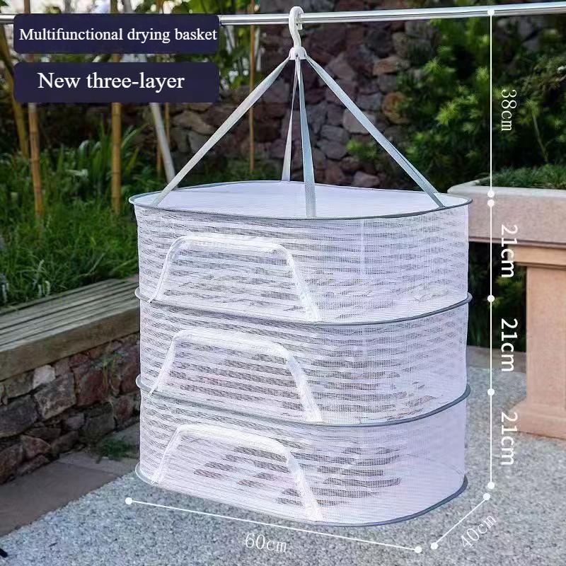 1/2/3 Layer Hanging Mesh Drying Basket U-shaped Zipper Design Food Fish Clothes Hanging Drying Net Outdoor Foldable Hanging Mesh Dryer