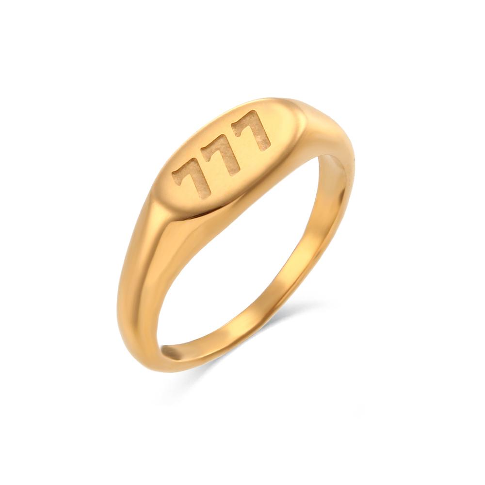 E.B.belle 2024 Angel Number Rings Jewelry For Women 18K Gold Plated Lucky Number Stainless Steel Ring For Girls