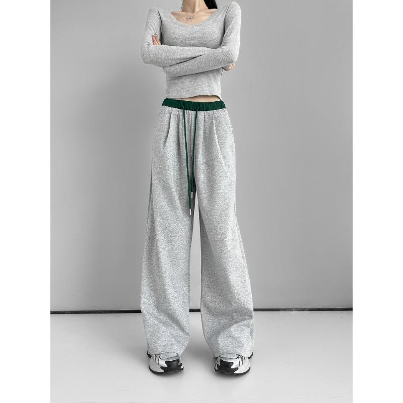 

Black Sweatpants for Women In Spring and Autumn Loose Casual Thickened Sweatpants Tall and Long Knitted Wide-leg Pants XL