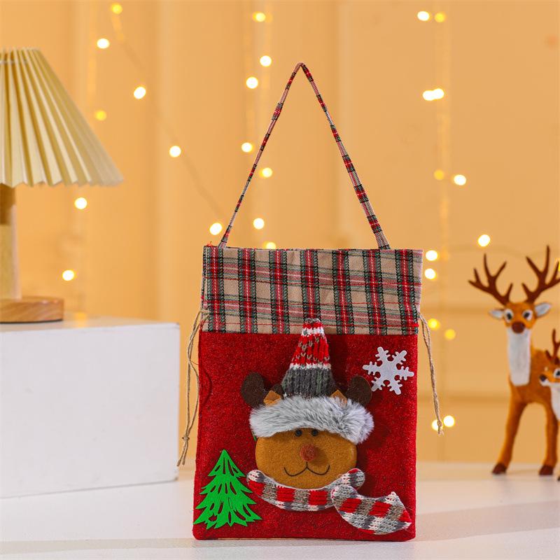 Cross-Border New Grid Non-Woven Christmas Gift Bag for Kids