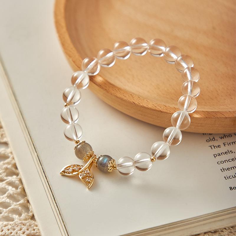 

Женский браслет из натурального белого кристалла и серого лунного камня с бусинами в виде рыбьего хвоста 16-17 cm