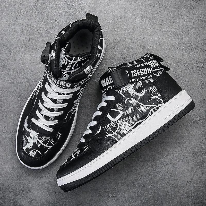 

Высокие мужские повседневные спортивные туфли 2024 года, новинка с индивидуальными узорами, модные кожаные туфли для подростков, размер 39-44 44