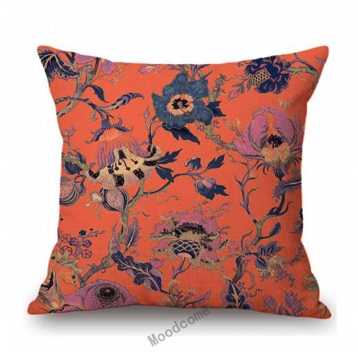 Pink Red Orange Beautiful Flower Pattern Wallpaper Art Design Sofa Decoration Pillow Case Cotton Linen Chair Cushion Cover