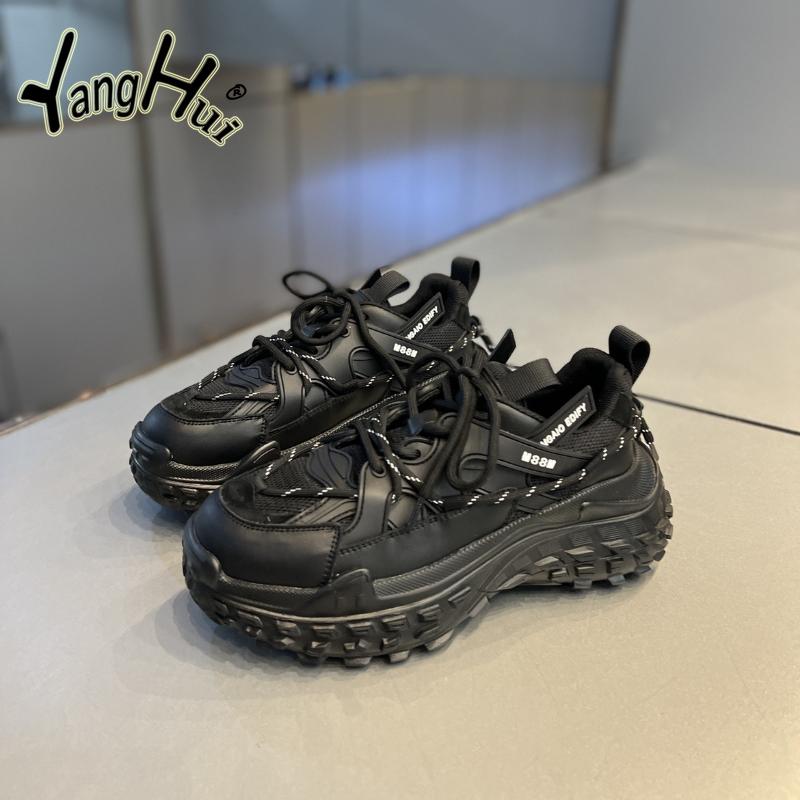 Retro Sports Leisure Tire Base Platform Shoes Heel Height Med 3cm-5cm Mesh Splicing Sneakers 2024 New Fashion Autumn and Winter