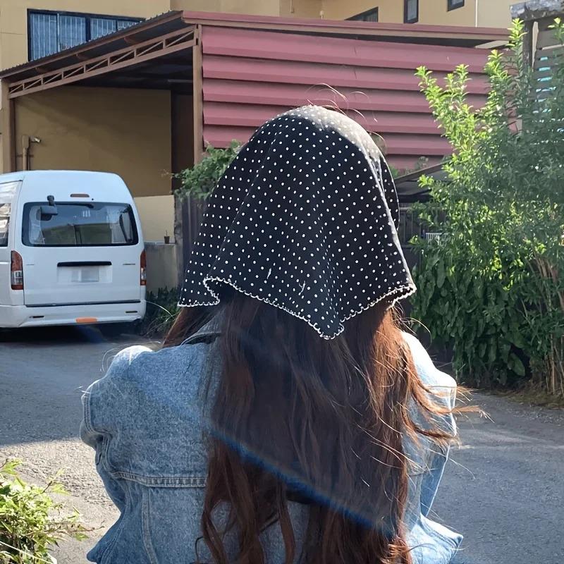Elegant Polka Dot Headscarf Stylish black white headwear fashionable simple versatile spring summer multi-functional accessory