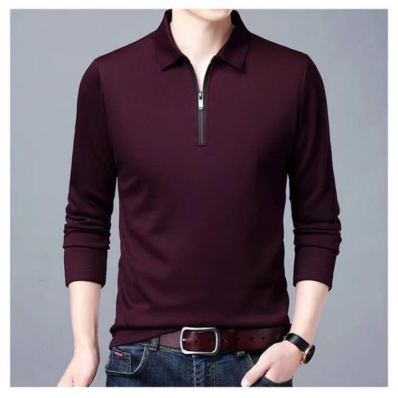 Long-sleeved T-shirt for Men, Youth Lapel Solid Color POLO Shirt for Men, Korean Style Autumn Casual Bottoming Shirt for Men, Polo Shirt