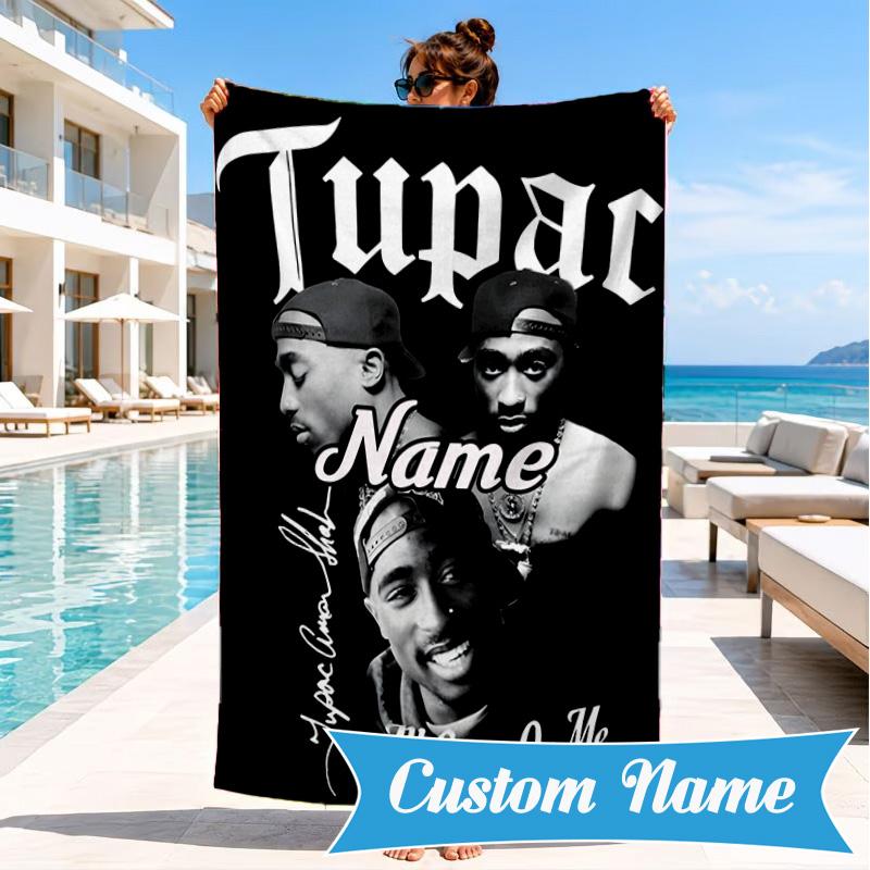 Custom Name Rap Legends Collage Heart In Space Adventure Microfiber Beach Towel, Lightweight for Summer Travel, Swimming Pool Fan Gift