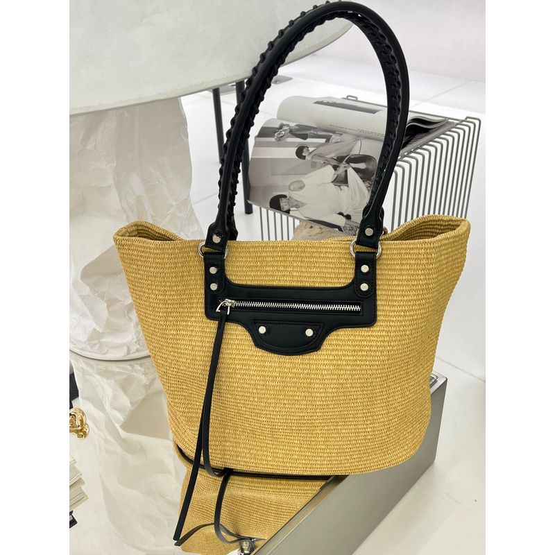 

Cocomonica 2025 Новая плетеная сумка-тоут из рафии Большой вместимости Пэчворк Отпуск Пляжная сумка Женская Black (Wave Point Inner Bag) high quality In Stock