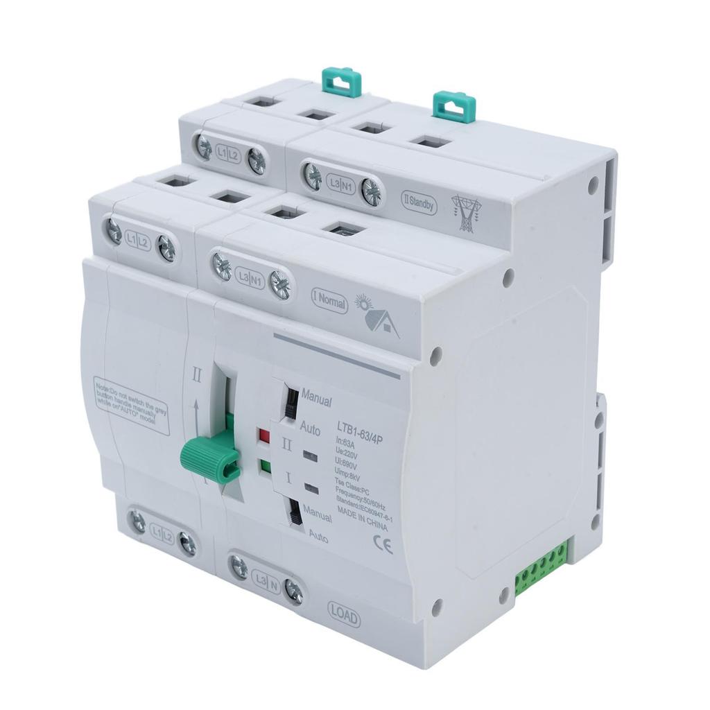 Double Power Automatic Transfer Switch 4P Photovoltaic To Mains DIN Rail Mount Electrical Selector Switch 63A