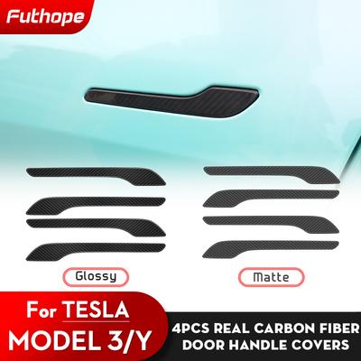 Futhope Real Carbon 4 buc. Petice pentru mâner de ușă pentru 18-23 Model 3 Y Decorare clanță Tesla Model 3 Model Y Modificat