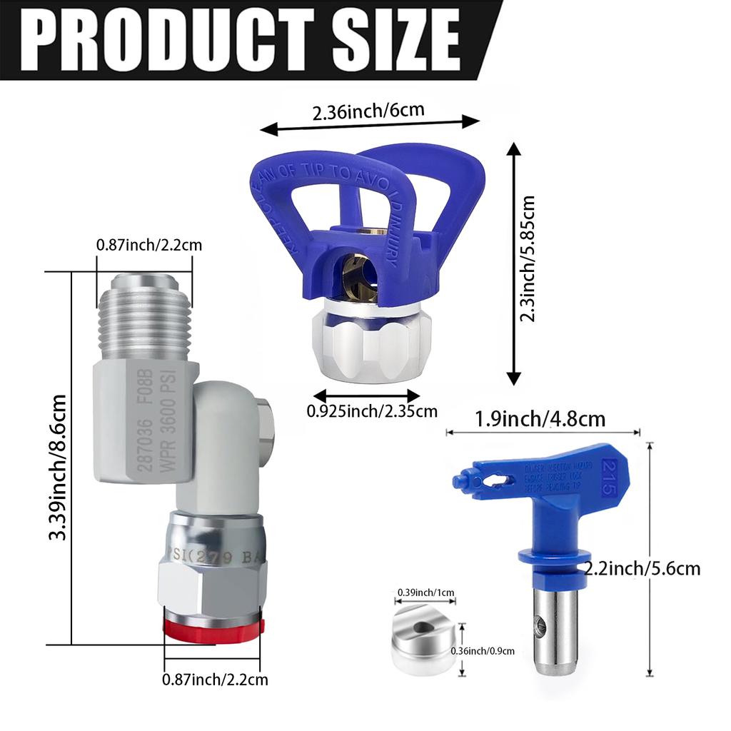 3-Piece Airless Spray Paint Machine Set: 1 Blue 215 Nozzles with Gaskets + 1 Blue Base + 1 Universal Joints, Airless Spray Gun Nozzle Set, Suitable