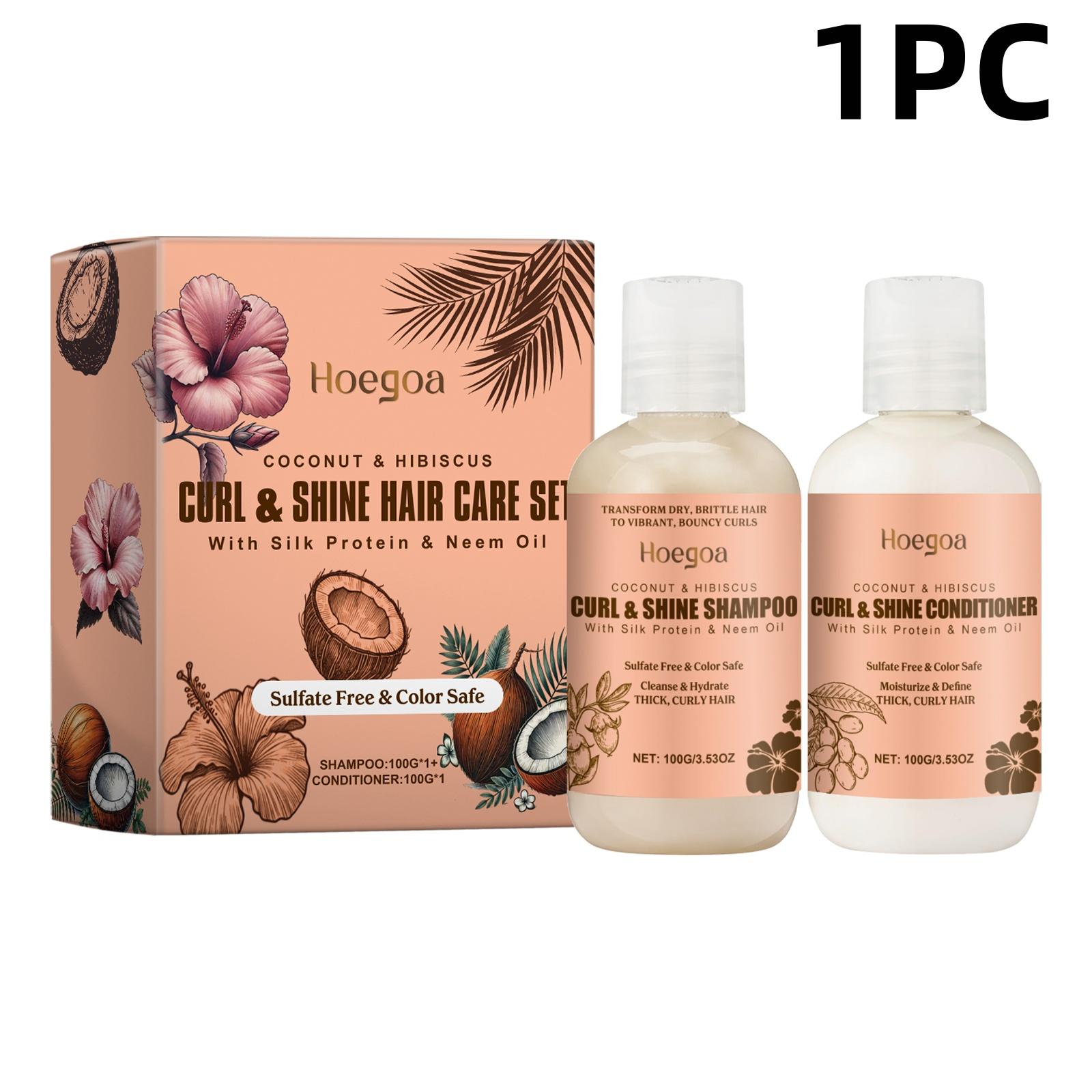 Hoegoa Coconut Hair Care Set Hydrating Curl Elasticity & Volumizing Shampoo/Conditioner, Moisture-Rich Repair Treatment 1PC