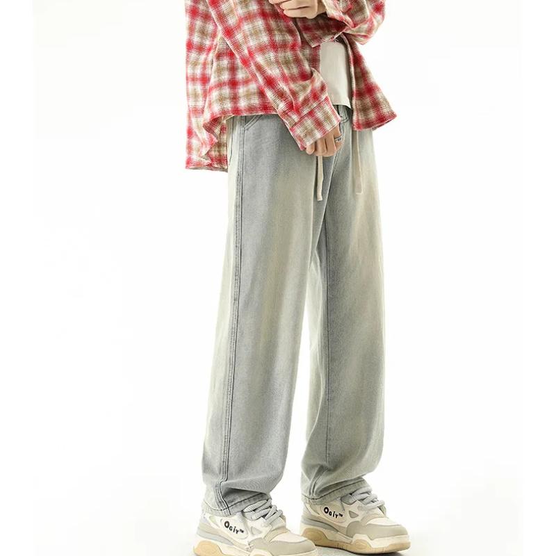 

Випрані Потерті Джинси Чотири Сезони Повсякденні Мішкуваті Чоловічі Джинси Висока Посадка На Кулісці Прямі Джинси Простий Стиль Джинсові Штани XXXL світло-синій колір