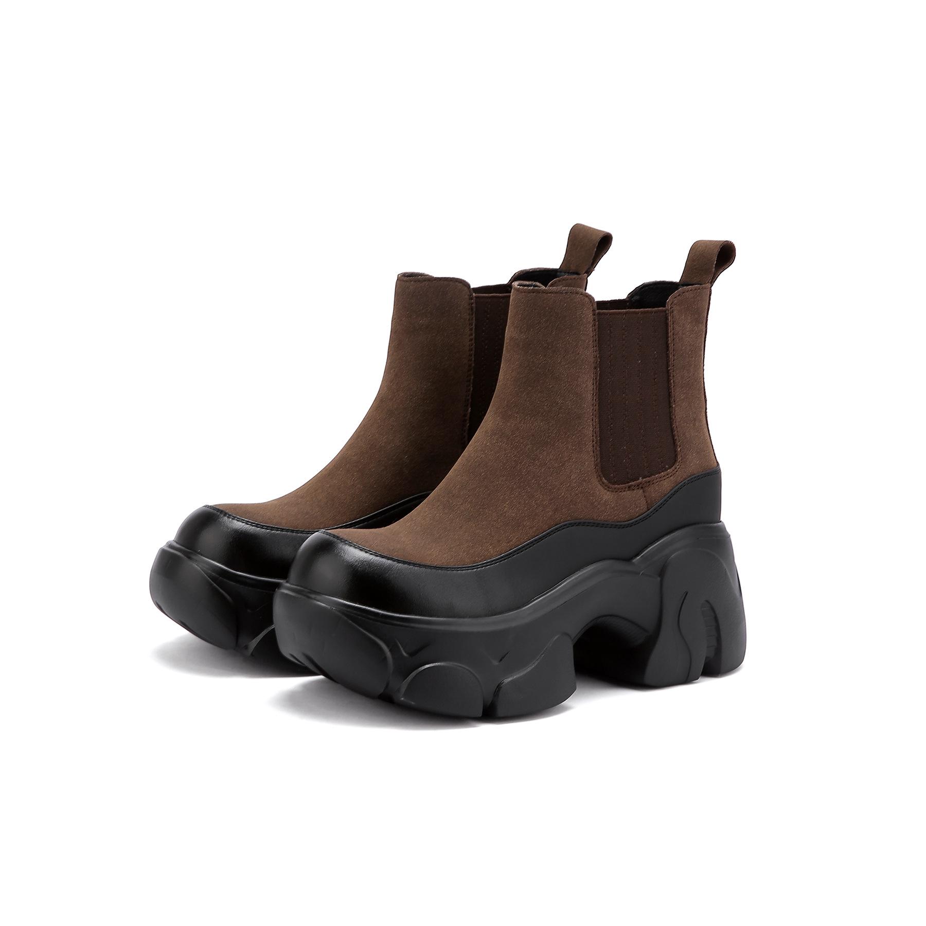 

Женские ретро ботинки челси из нубука с коротким голенищем-трубой, осень 2025 35 коричневый