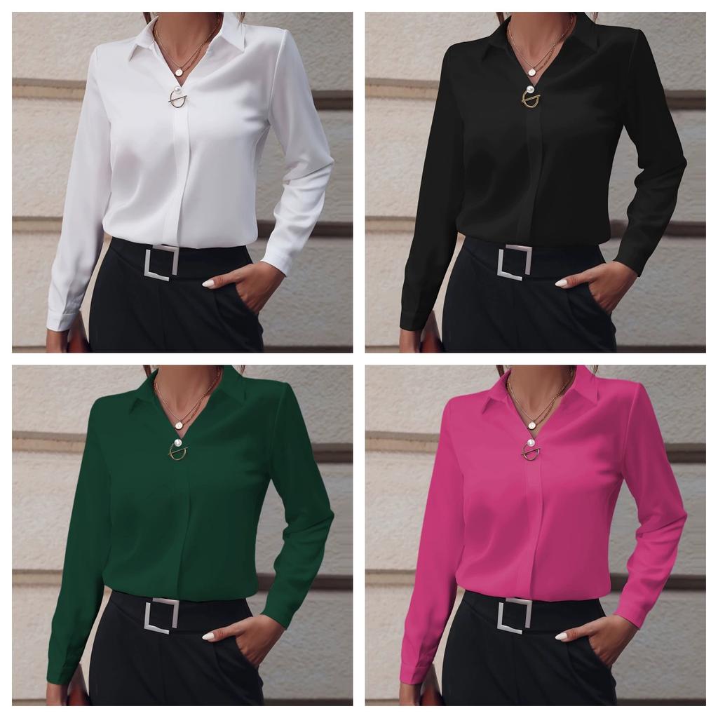Commuter Women's Versatile Simple Solid Color Shirt Long Sleeved Medium Long Oversized Shirt