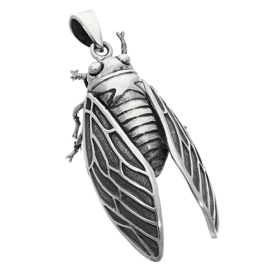 [Shinjuku Gin No Kura] 3D Cicada Pendant In Silver 925 (No Chain) - Insect Charm - Unique and Unique Men's Necklace Motif