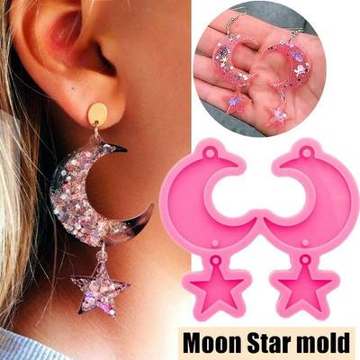 DIY Glossy Star Moon Shape Earrings Silicone Molds for Epoxy Jewellery Making