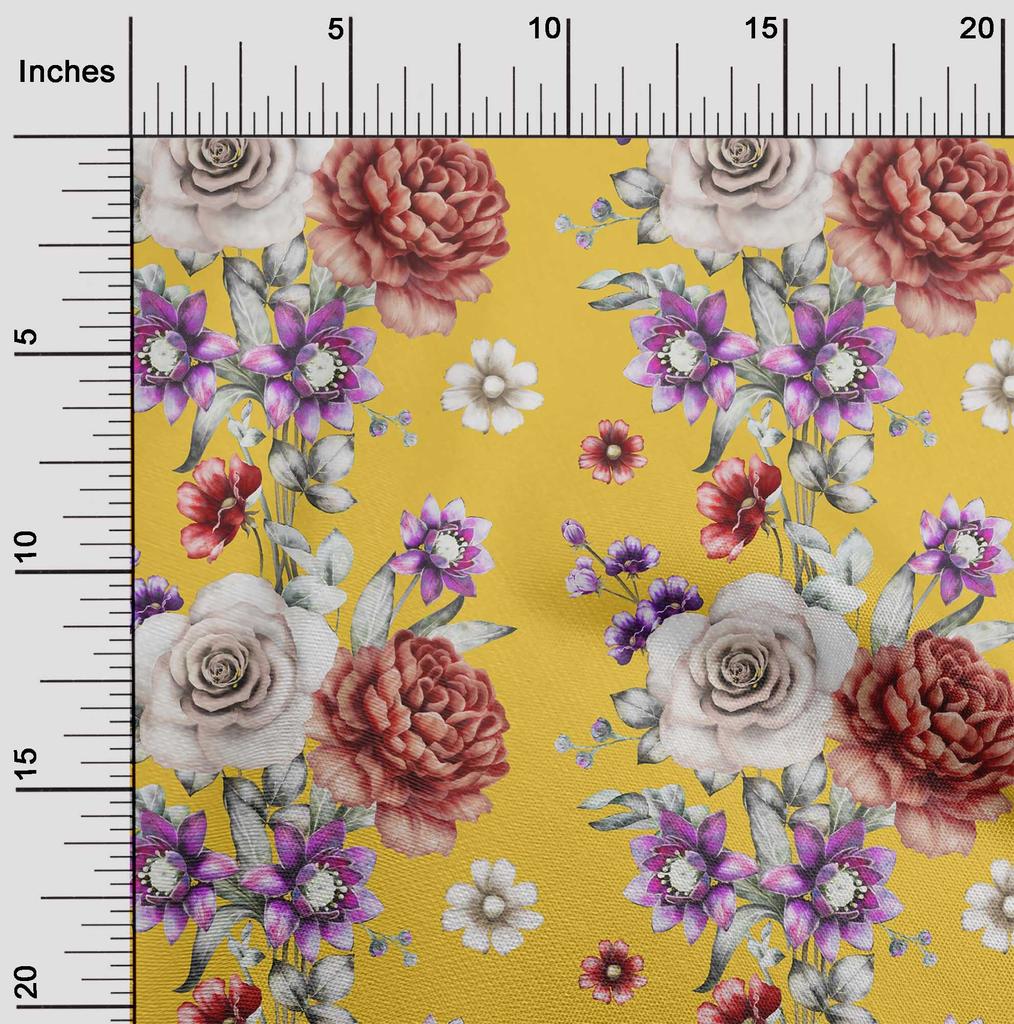 oneOone Cotton Flex Black Fabric Leaves|Lotus & Rose Floral Quilting Supplies Print Sewing Fabric By The Yard 40 Inch