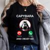 Capybara Is Calling Tees Shirts for Women Funny Capibara Rodent Animal Lover Humor T-Shirts Summer Short Sleeve Female Clothing