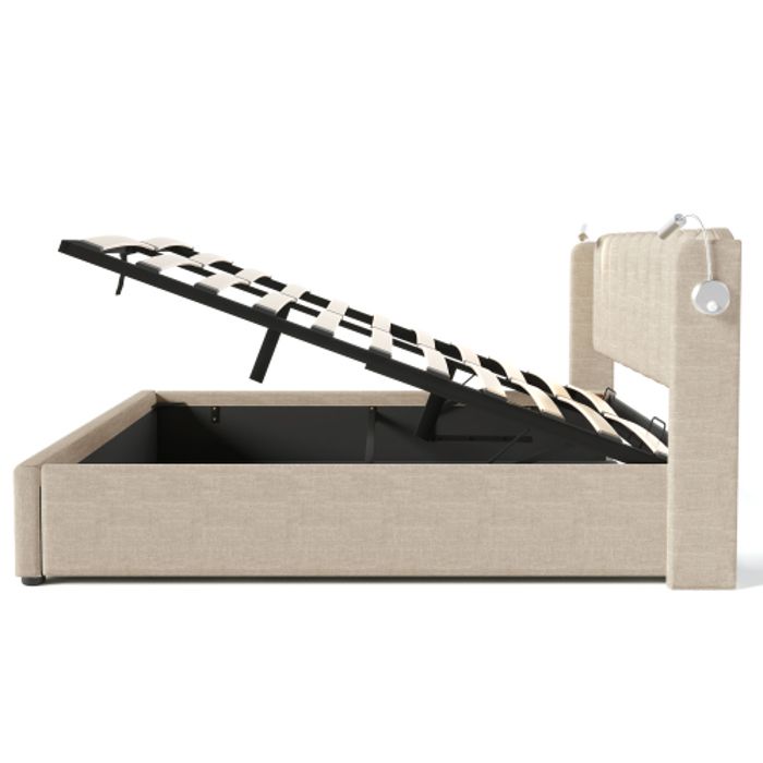 Lit de lecture - MUVOE - 140x200 - Tête de lit avec rangement - Lampe de lecture - Prise USB intégrée