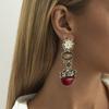 Ingemark Elegant Retro Flower Red Resin Drop Earrings Women Temperament Hanging Piercing Earring Aesthetic Jewelry Accessories