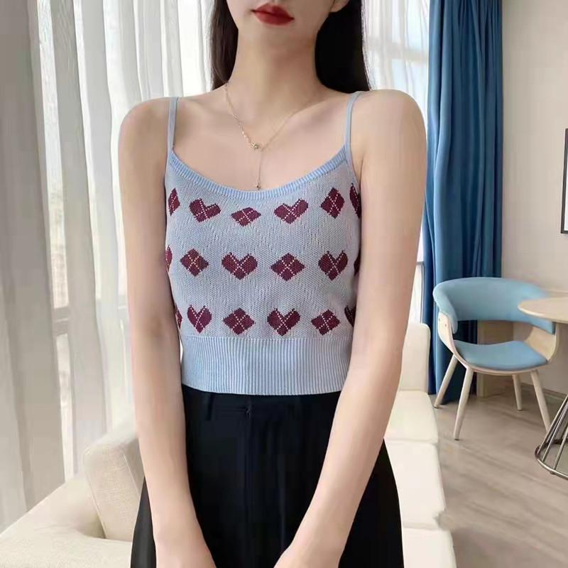 Chic CHIC CHIC CHIC Camisole Women's Love Love Short Sleeveless Color Matching Knitted Bottom Top Outside To Wear