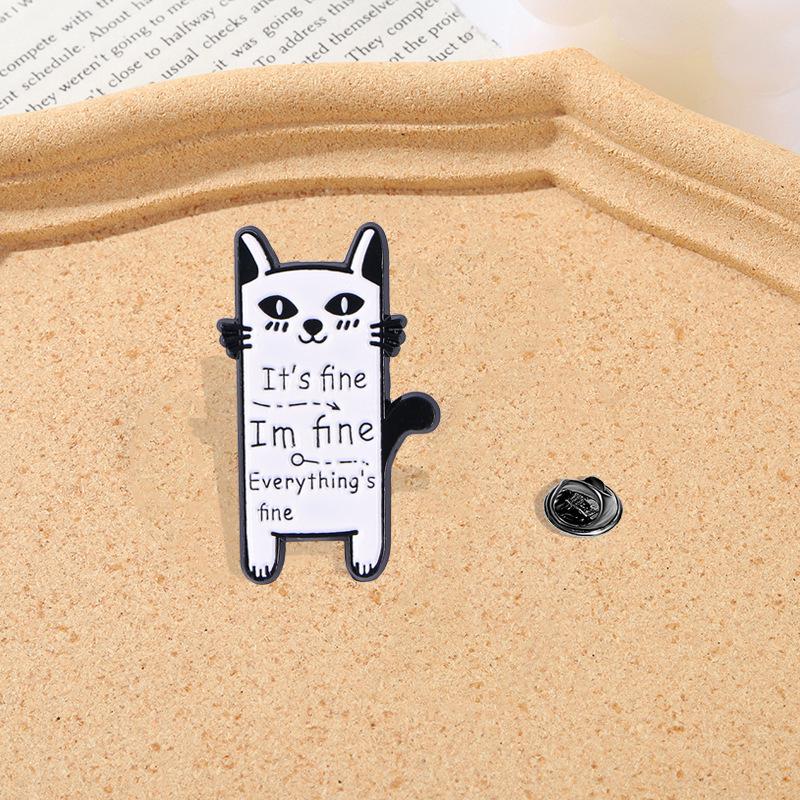 Cartoon Kitten Metal Brooch - Cute Black Cat with Gun