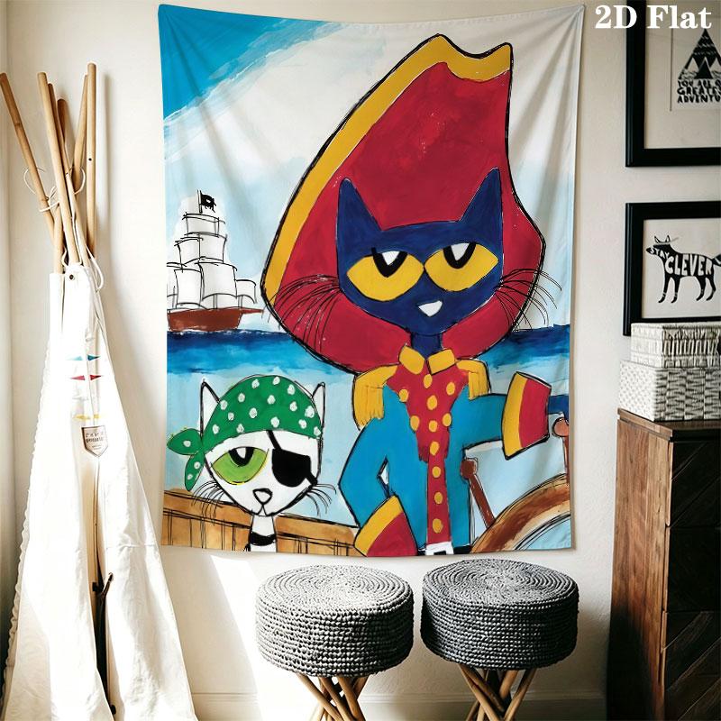 Pete Cat Dream Wall Hanging Printed Fabric Blanket Decorative Tapestries for Bedroom Living Room Home Decor