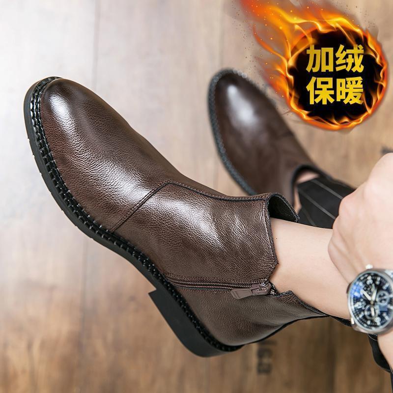 

2025 новая внешнеторговая мужская обувь модная мужская обувь ботинки с высоким верхом хлопковая обувь кожаная обувь размер 37-4кожаная обувь 46 коричневый