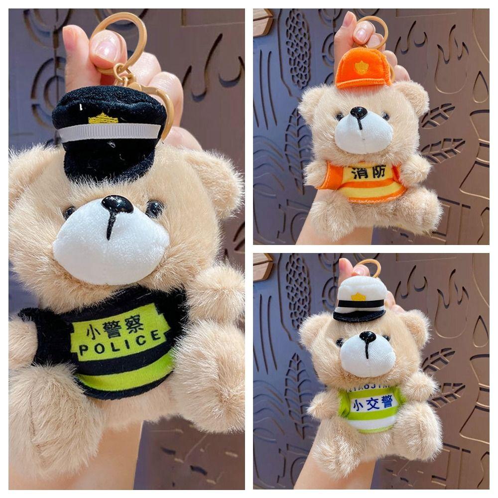 Cartoon Traffic Bear Doll Keychain Cute Car Key Chain 3D Schoolbag Pendant  Student