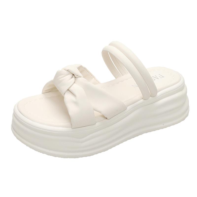 

Platform slippers women wear one-word bow temperament casual beach shoes comfortable 40