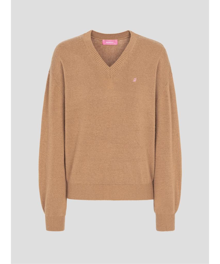 Binpolleidiseu [B. My] Cashmere Blend Loose Fit V-Neck Knit Yellowish Brown (Bf5X51N01B)
