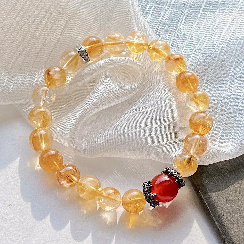 8Mm Autumn And Winter Maillard Natural Citrine Chalcedony Bracelet Bracelet.