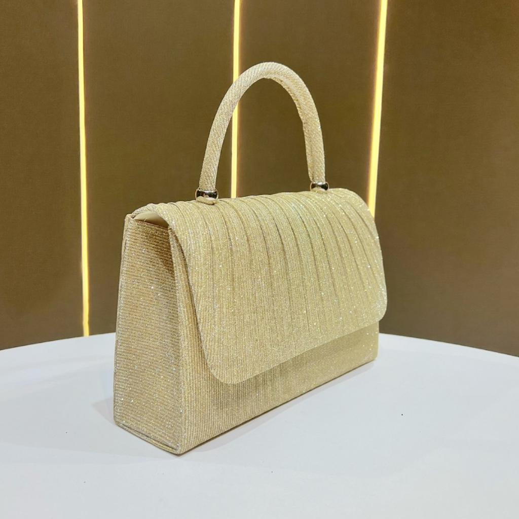 New Gold Pleated Handbag,Perfect Party Banquet Bag,Evening Shoulder Crossbody Bag