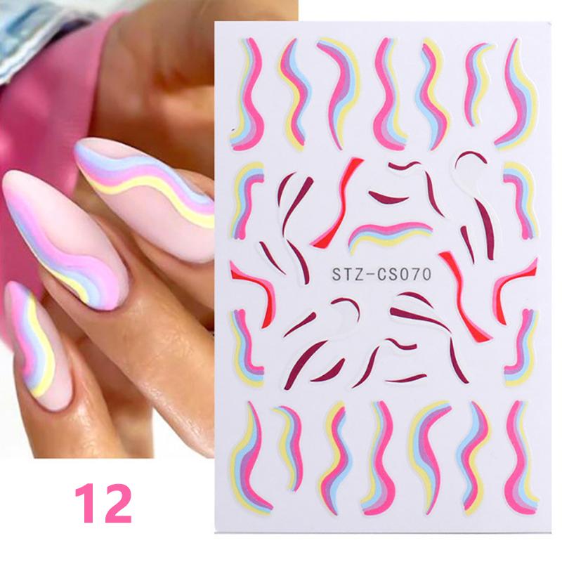 

Metallic Silver Line Nail Manicure Stickers Metal Chrome Stripe Vine Flame Adhesive Decals Tape Swirl French Sliders Decor Foils as the picture