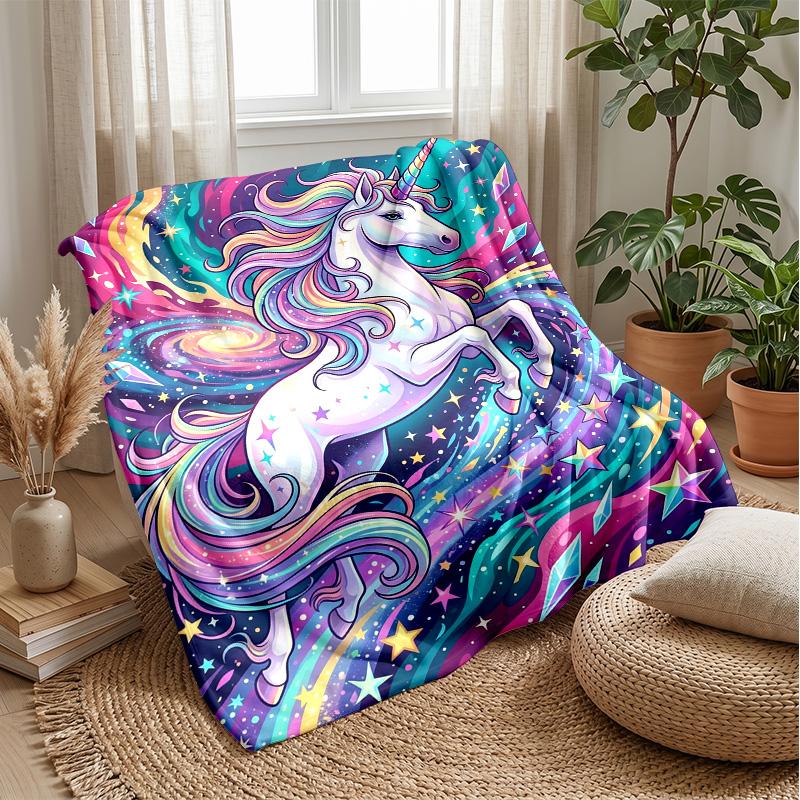 Magical Unicorn Theme Blanket Lightweight Warm Flannel Blanket Decorative Throw Blanket for Home Decoration