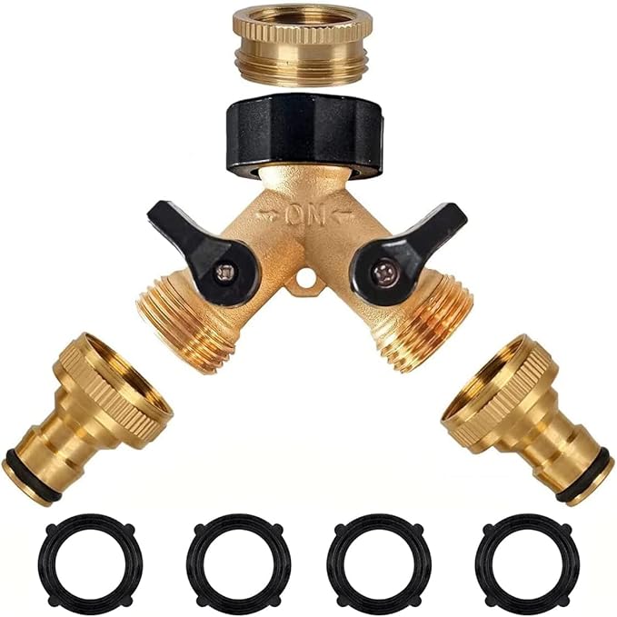 

Brass Hose Distributor 1/2 Inch and 3/4 Inch Faucet Y-Type Distributor with On/Off Valve for Home Garden Outdoor