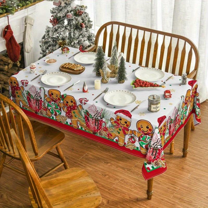 Christmas Gingerbread Man Balls Waterproof Tablecloth Table Decor Winter Xmas Kitchen Dining Tablecloth Christmas Decorations