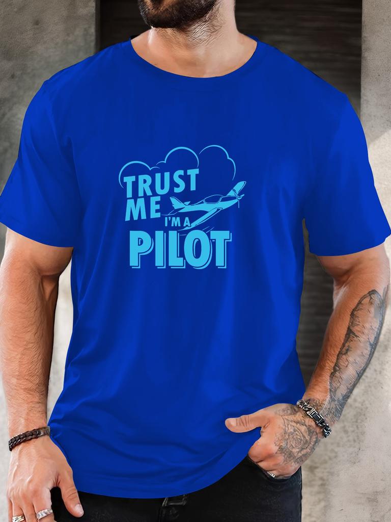 T-Shirt Print 100% Cotton Pilot Slogan Pattern Summer Round Neck Breathable Men's Short Sleeves Loose Cotton Tee Daily Top